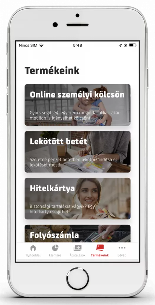 UniCredit mobilbank termékek képernyő